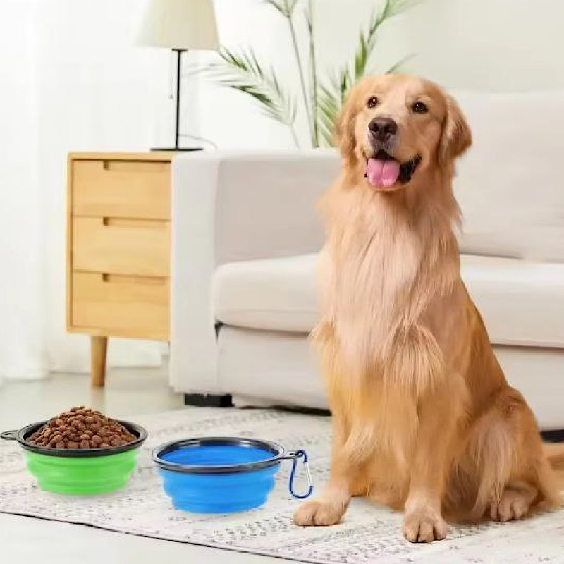 ظرف سیلیکونی تاشو آب و غذای مسافرتی حیوانات 350 میلی لیتری